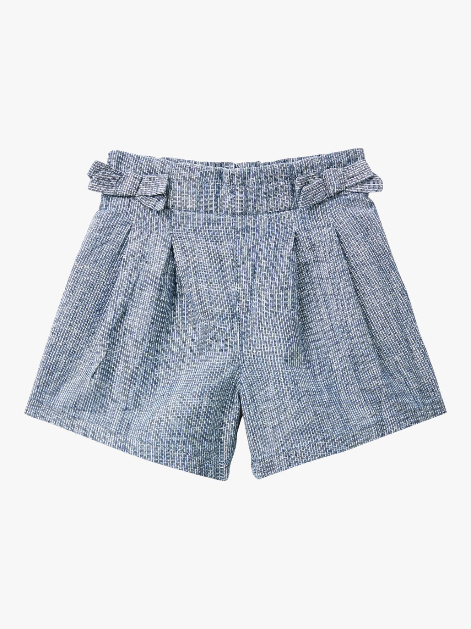 Benetton Kids' Chambray Micro Stripe Bow Detail Shorts, Blue, 18-24 months