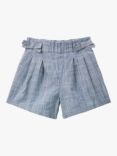 Benetton Kids' Chambray Micro Stripe Bow Detail Shorts, Blue