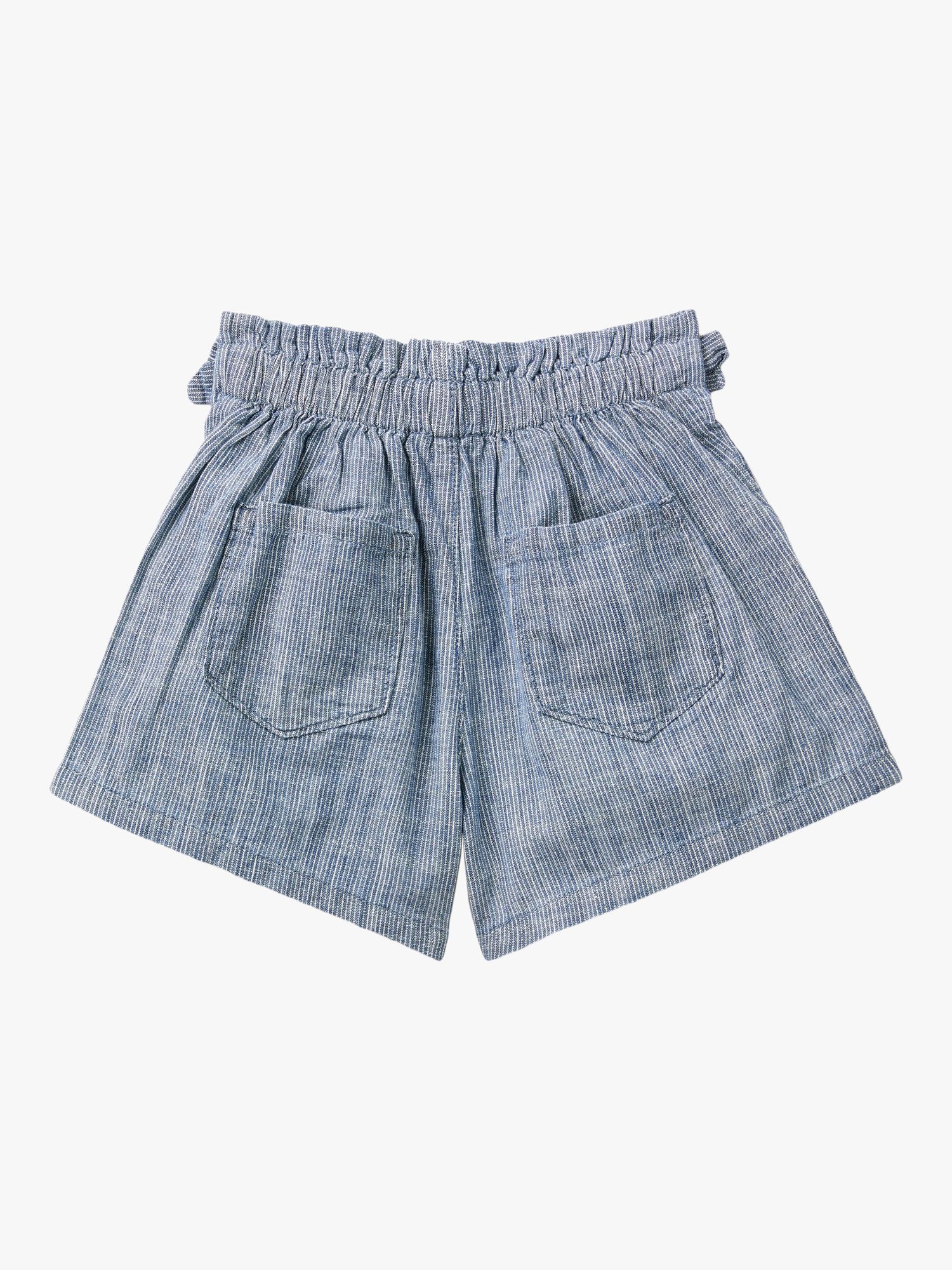 Benetton Kids' Chambray Micro Stripe Bow Detail Shorts, Blue, 18-24 months