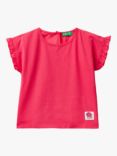 Benetton Kids' Ruffle Short Sleeve T-Shirt, Magenta Red