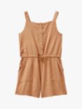 Benetton Kids' Button Front Playsuit, Camel