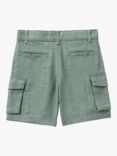 Benetton Kids' Linen Blend Cargo Shorts, Olive Green