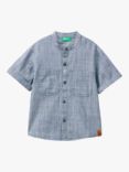 Benetton Kids' Micro Stripe Pocket Detail Short Sleeve Shirt, Blue