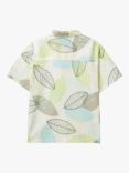 Benetton Kids' Short Sleeve Leaf Print Cotton Shirt, Multi