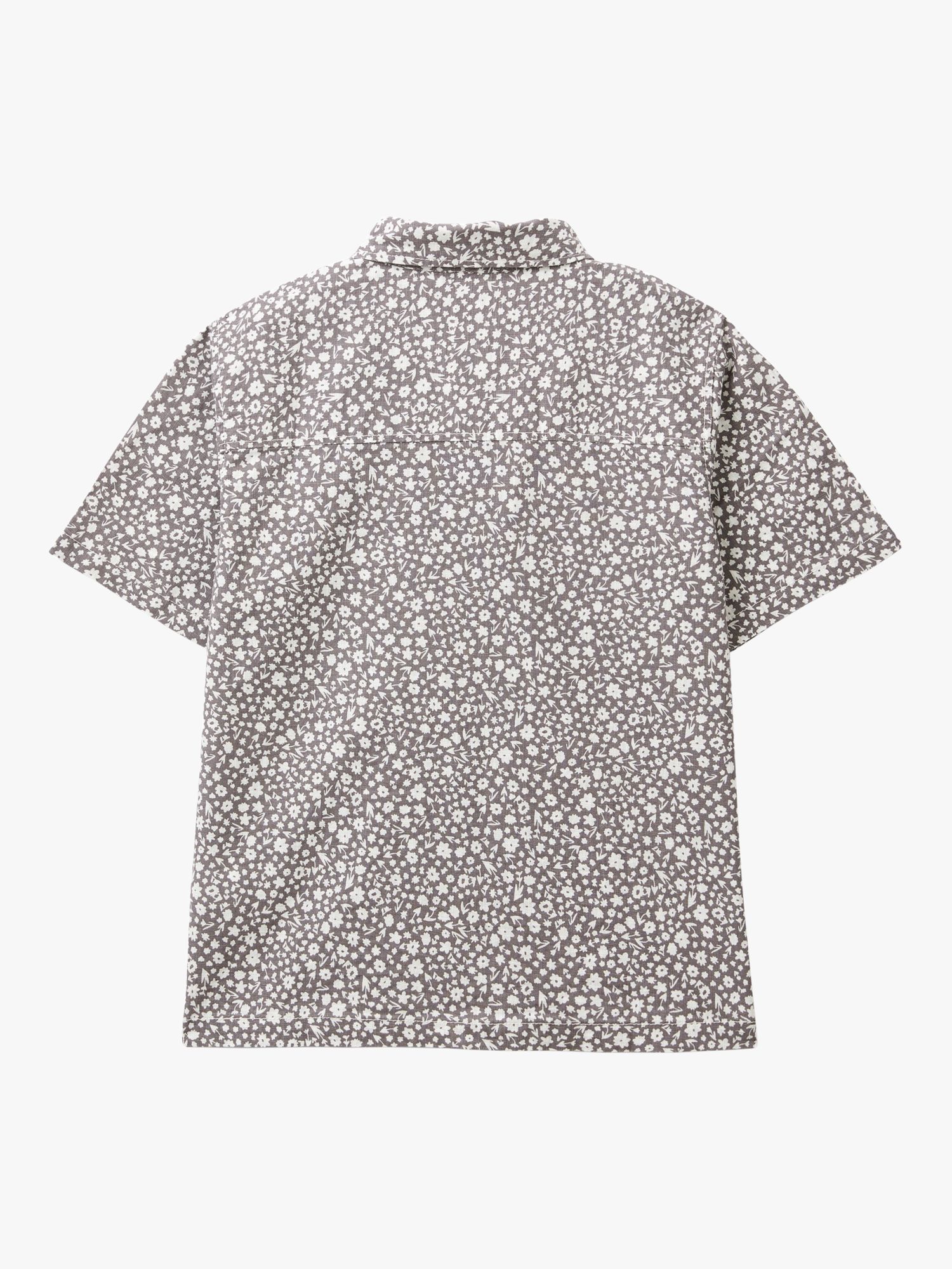 Benetton Kids' Floral Print Short Sleeve Shirt, Grey/Multi, 6-7 years