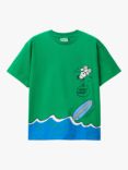 Benetton Kids' Snoopy Graphic T-Shirt, Intense Green/Multi