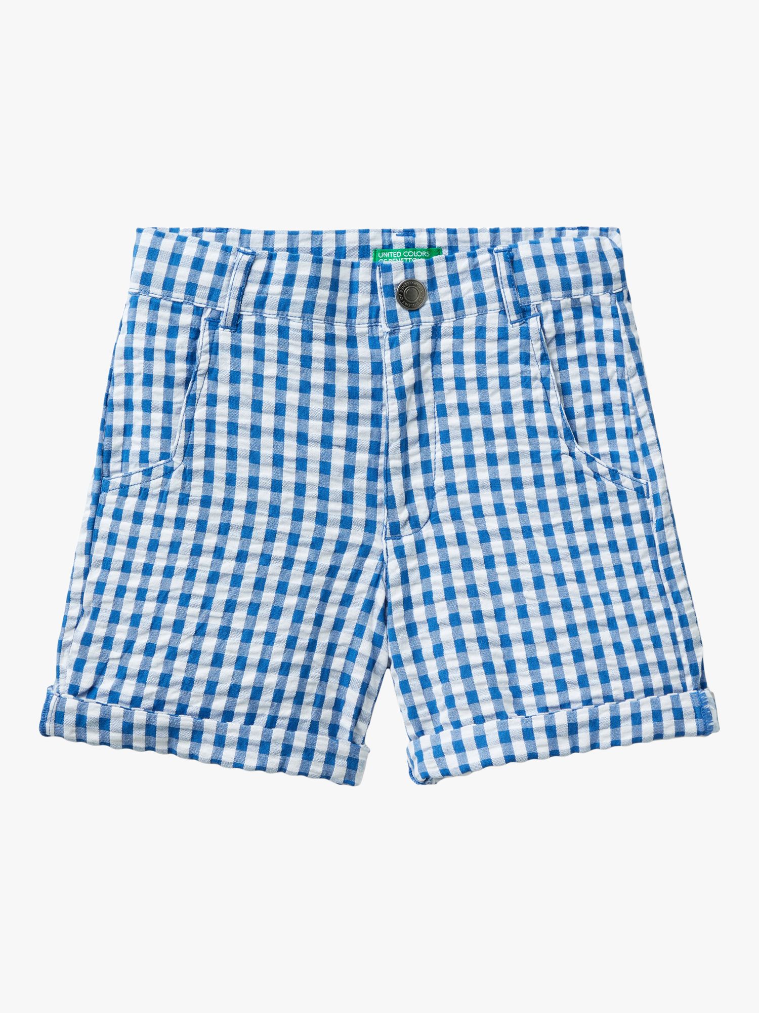 Benetton Kids' Gingham Cotton Shorts, Blue/White, 3-4 years