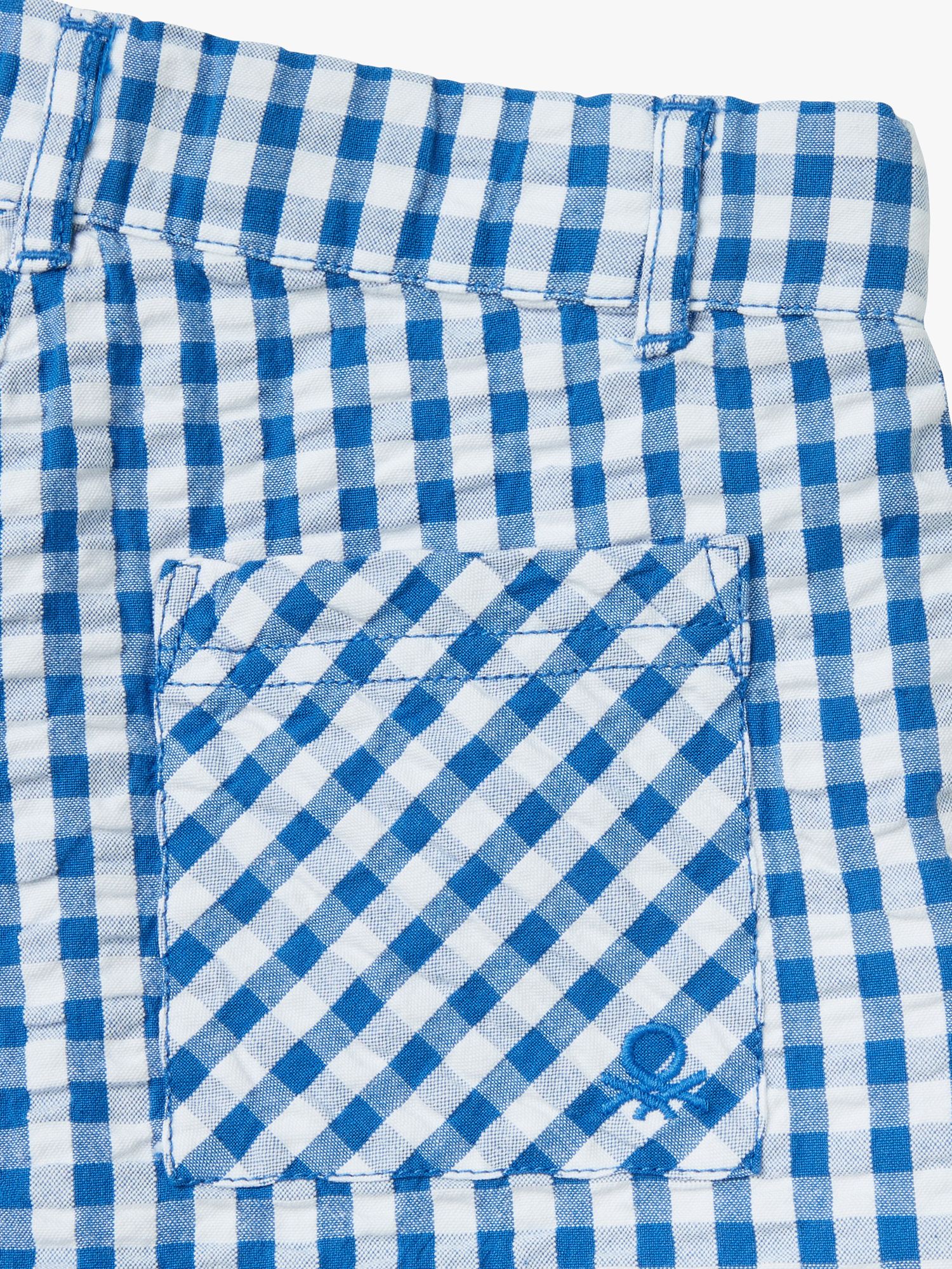 Benetton Kids' Gingham Cotton Shorts, Blue/White, 3-4 years