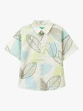 Benetton Kids' Leaf Print Short Sleeve Shirt, Cream/Multi