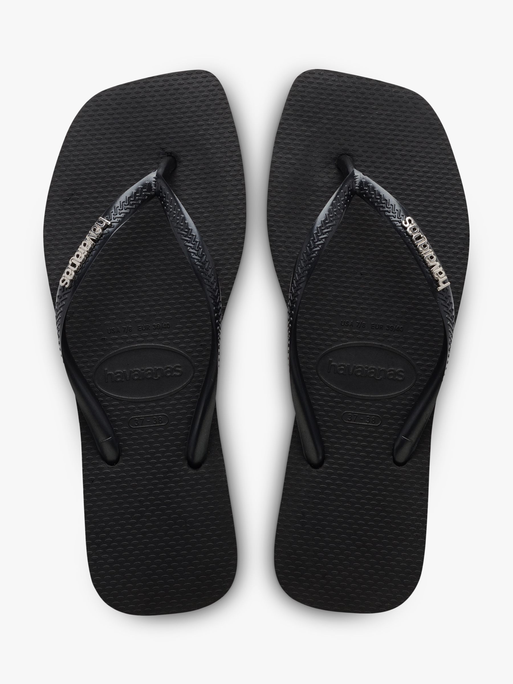 Havaianas Square Toe Metallic Logo Flip Flops, Black, M