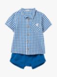 Benetton Baby Check Shirt & Shorts Set, Bluette, Bluette