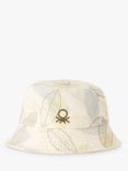 Benetton Kids' Embroidered Logo Leaf Print Bucket Hat, Cream/Multi