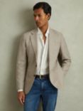 Reiss Elliot Wool-Linen Checked Single Breasted Modern Fit Blazer, Oatmeal