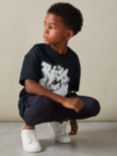 Reiss Kids' Pictor Cotton Graffiti Print Oversized T-Shirt, Navy