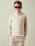 Reiss Kids' Fabien Interlock Jersey Hoodie, Cement