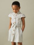 Reiss Kids' Selena Stripe Cotton Silk Blend Dress, Blue