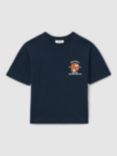 Reiss Kids' Nets Basketball Motif Oversized Cotton T-Shirt, Washed Navy