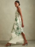 Reiss Lexi Sketchy Floral Halterneck Maxi Dress, White/Green
