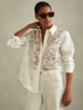 Reiss Delaney Floral Embroidered Semi Sheer Shirt, Ivory