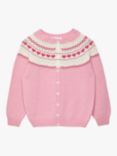 Trotters Kids' Natasha Fairisle Cardigan, Rose Pink