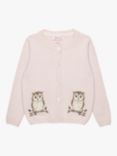 Trotters Kids' Wool Blend Owl Cardigan, Pale Pink