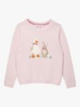 Trotters Kids' Duck & Bunny Cashmere Blend Jumper, Pale Pink