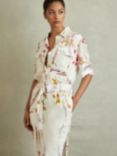 Reiss Faya Floral Print Midi Shirt Dress, Ivory/Multi