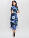Gina Bacconi Marie Floral Tiered Dress, Navy/Multi
