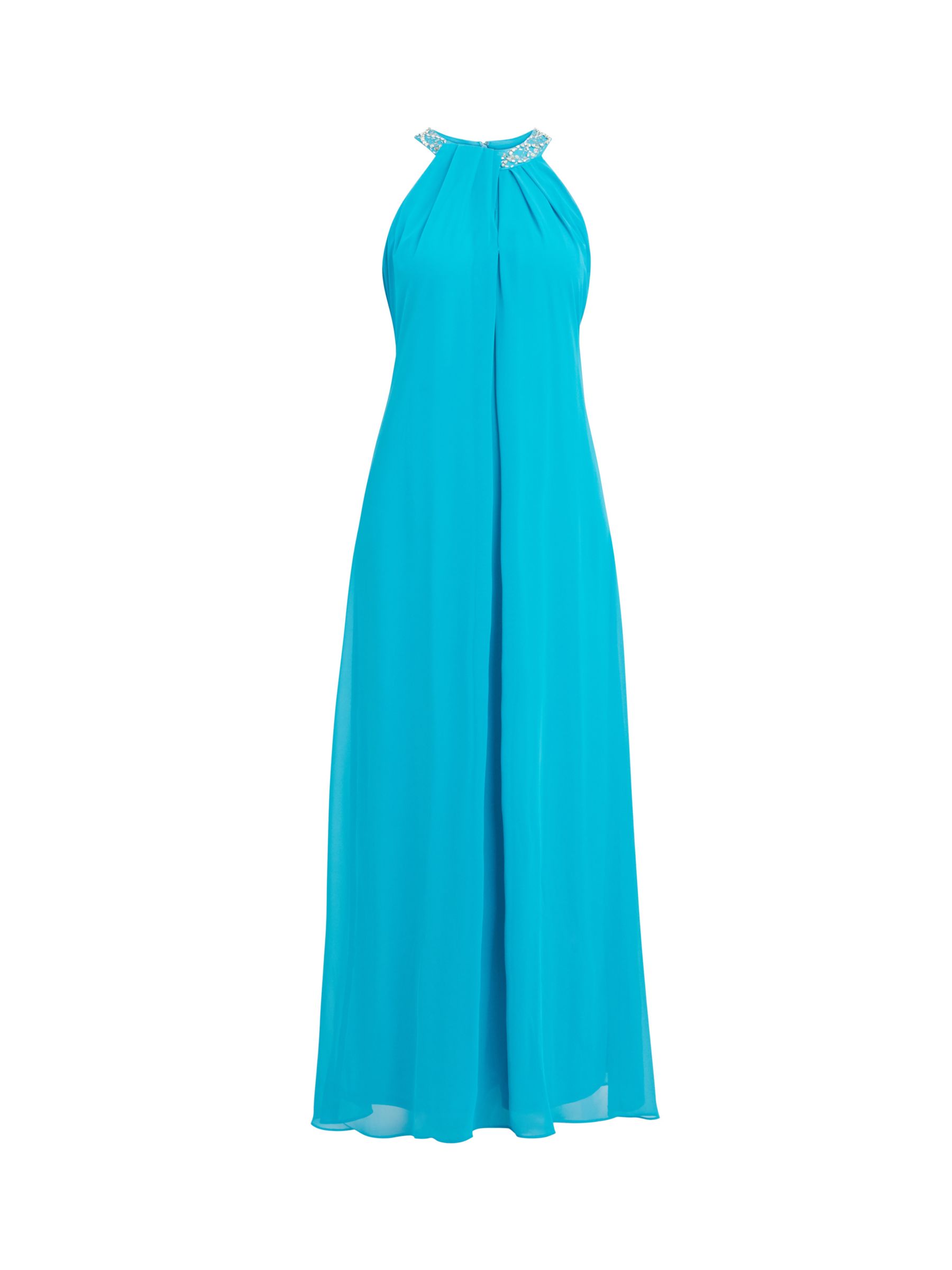 Gina Bacconi Pamela Halter Neck Maxi Dress, Blue Aqua