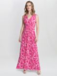 Gina Bacconi Lillian Jersey Maxi Dress, Dark Pink/White
