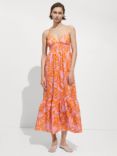 Mango Carina Leaf Print Dress, Orange