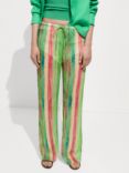 Mango Bluelab Semi Sheer Stripe Trousers, Green/Multi