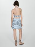 Mango Embroidered Linen Blend Mini Dress, Light Blue/Multi