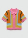 Mango Babylon Combined Crochet Polo Shirt, Pink/Multi