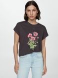 Mango Illustra Flowers T-Shirt, Charcoal