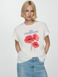 Mango Illustra Poppies T-Shirt, Natural White