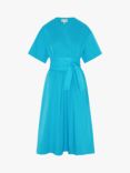 Jasper Conran London Short Sleeve Cotton Blend Midi Wrap Dress, Turquoise