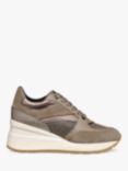 Geox Zosma Suede Blend Wedge Trainers, Taupe