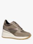 Geox Zosma Suede Blend Wedge Trainers, Taupe