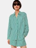 Whistles Seaside Stripe Linen Blend Shirt, Green/Multi