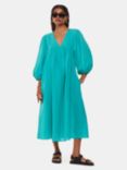 Whistles Gloria Linen Blend Midi Dress, Turquoise