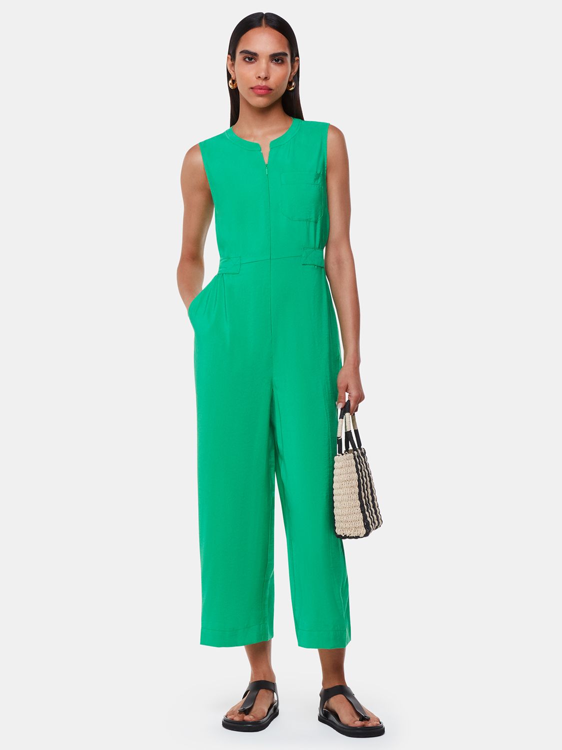 Whistles Josie Zip Front Jumpsuit, Green