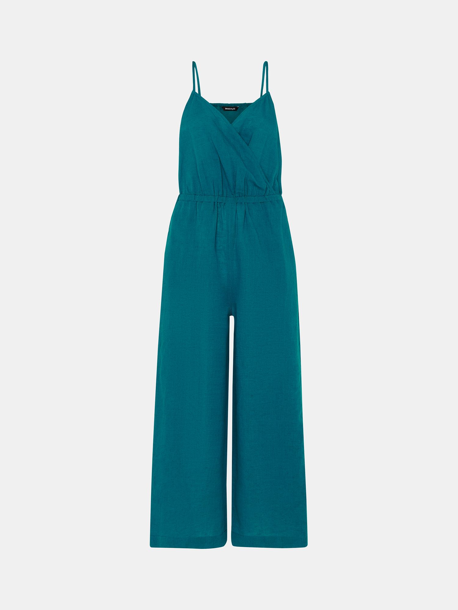 Whistles Wrap Front Linen-Cotton Jumpsuit, Teal