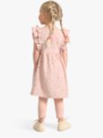 Lindex Kids' Organic Cotton Floral Print Gauze Frill Sleeve Dress, Light Dusty Pink