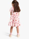 Lindex Kids' Organic Cotton Strawberry Print Poplin Tiered Dress, Light Pink