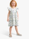 Lindex Kids' Organic Cotton Floral Print Ruffle Sleeve Dress, Light Dusty White