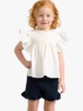 Lindex Kids' Organic Cotton Lace Detail Ruffle Sleeve Blouse, Light Dusty White