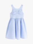 Lindex Kids'  Stripe Seersucker Big Bow Dress, Light Dusty White/Blue