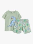 Lindex Kids' Dinosaur Short Pyjamas Set, Light Dusty Green