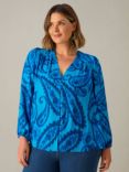 Live Unlimited Curve Petite Paisley V-Neck Top, Blue